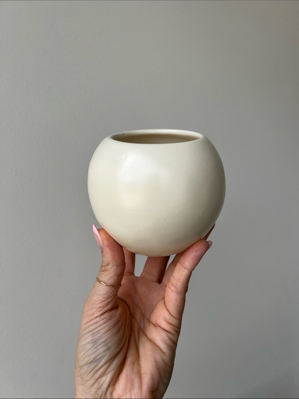 Vintage Round Neutral Ceramic Vase Small USA